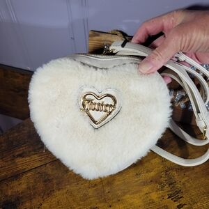 Juicy Couture Furry Heart-Shaped Cream Bag